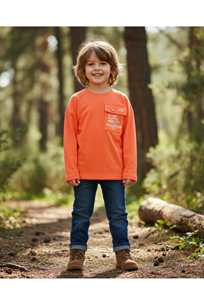 Escabel Boys' Printed Orange Sweatshirt – Cotton, Comfortable and Flexible Fa...