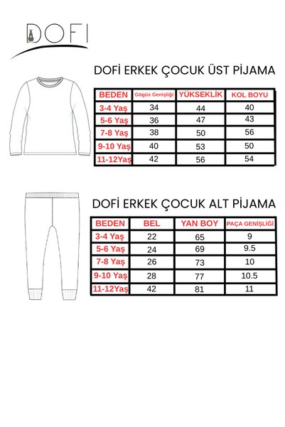 DOFİ Boy's Winter Plaid Pajama Set – Penguin Printed , Crew Neck, Cuffed Legs