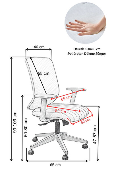 SandalyeDeposu Tokyo Gri Plastik Ayaklı Çalışma ve Ofis Koltuğu (Pembe Lakos Kumaş)