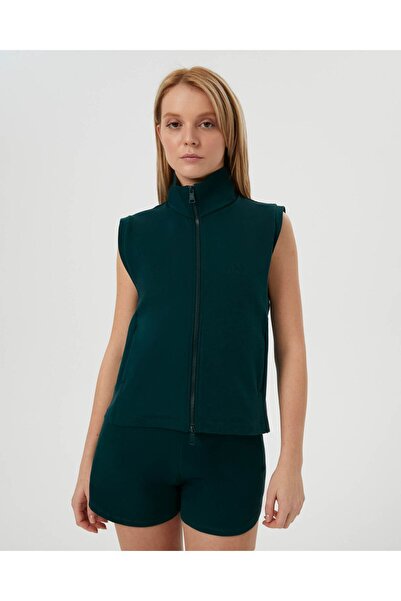 Ayma Active سترة بسحاب ذات ياقة واقفة من القطن العضوي باللون الأخضر الداكن