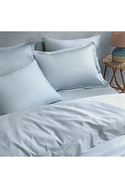 Linens ملاءة سرير مزدوجة من الساتان القطني Mix&Match باللون الأزرق