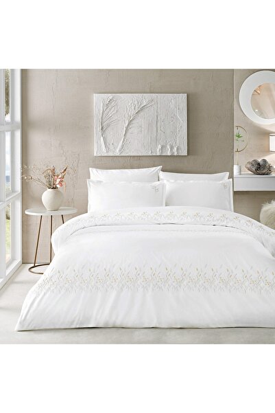 Linens Premium Chıffon Pamuk Brode King Nevresim Takımı Beyaz