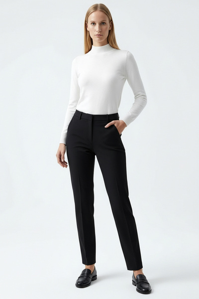 Exquise High Waist Slim Leg Woven Black Pants