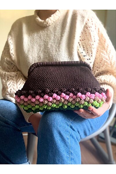 simarikcraft El Yapımı Örgü Kahverengi Clutch, burslu çanta – Renkli Kabarcık...