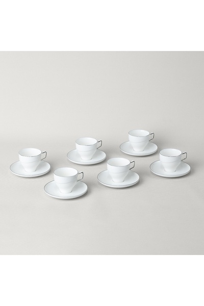 Linens Javed Porselen 6'lı 90 ml Kahve Fincan Seti Beyaz-Gümüş