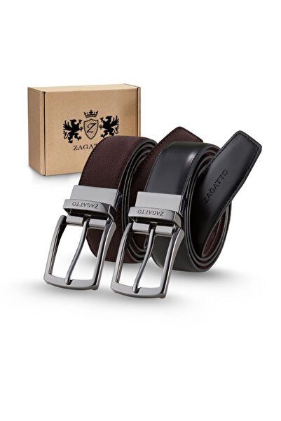 zagatto Curea piele barbati, Reversibila, Eleganta, Neagra / Maro, Catarama r...