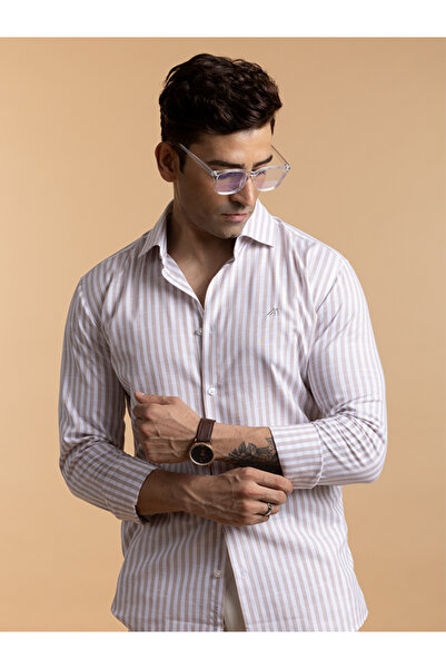 Mannerism The Mocha and White Smooth Lyocell Shirt with Soft Richness