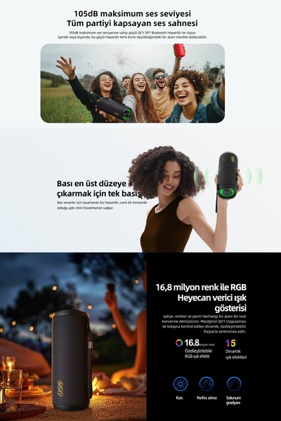QCY SP7 40W Taşınabilir Bluetooth Hoparlör 14 Saat Dinleme RGB Işık IPX7 TF Kart Girişli