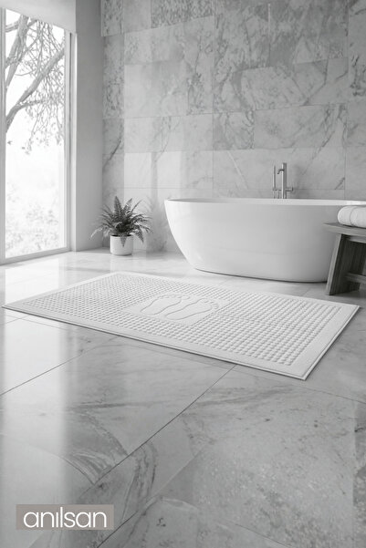 Anılsan منشفة قدم زيفرا بيضاء - 60×130 سم، 690 جرام، 100% قطن، بساط حمام للمن...