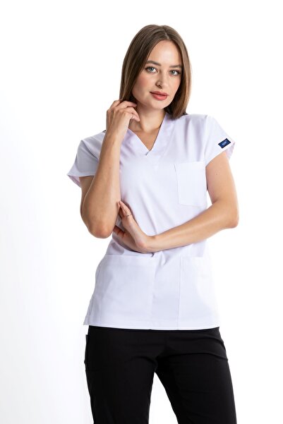 Uçak Medikal UÇAK MEDİKAL Beyaz Core Flex Likralı Tek Üst