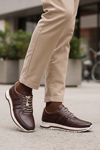 DETECTOR حذاء رجالي بني من الجلد الطبيعي برباط يومي لتقويم العظام Ry926p