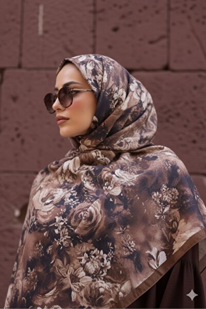 Gogoey Mystic Bloom Pattern Cotton Silk Shawl Bronze