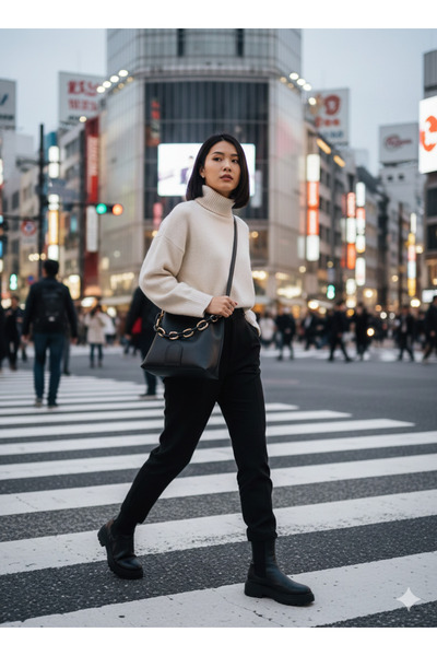 Pemboo Geantă din piele moale cu 3 compartimente, accesoriu cu lanț, pentru femei, utilizabilă ca geantă de mână și de umăr