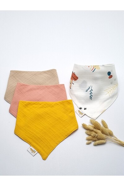 Yada Baby طقم مريلة وشاح مكون من أربعة قطع مصنوع من القطن العضوي بنسبة 100% م...