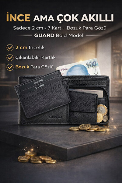 GUARD Gizli Kart Bölmeli Siyah Hakiki Deri Erkek Cüzdan 1320