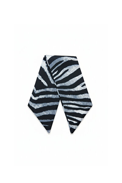 maia Gray Zebra Patterned Viscose Short Scarf – 65×6 cm – Thin and Flowy Texture
