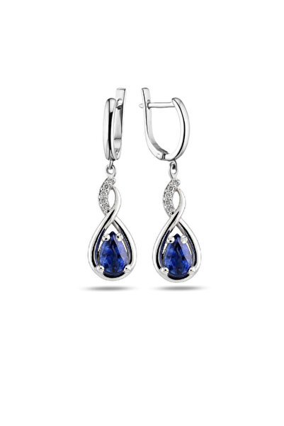 Brezza Lusso Jewelry 925 Ayar Su Damlası Safir Zirkon Taşlı Gümüş Küpe