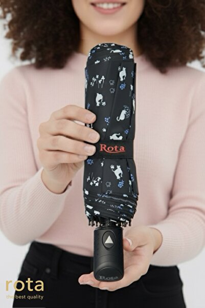 ROTA Rüzgara Dayanıklı 10 Telli Yarım Otomatik Fiber Telli Otomatik Açılır Şemsiye - 3030W -Ağaç Desen