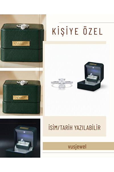 vüs jewel Oval Tektaş Evlenme Teklifi Yüzüğü Kişiye Özel Işıklı Kutu