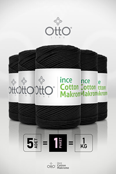 Otto İnce Cotton Makrome - Siyah - 5'li Paket - 2mm/200gr/170m - Pamuk Makrome, Çanta, Aksesuar ipi