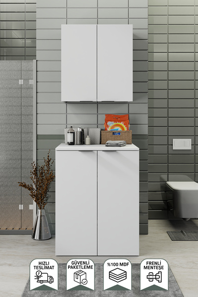 BIANI Fix Arya Ve Loft Uyumlu Çamaşır Makinesi Dolabı Renk Mat Beyaz