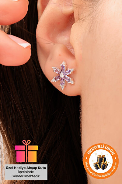 Lucente Jewellery 925 Ayar Hediye Kutulu Lotus Küpe Gümüş Kaplama Yılbaşı Hediyesi Lotus Çiçeği Zarif ve Şık Küpe