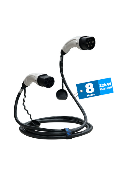 Hims -22T2-SB-8 22kW Tip 2 Beyaz Soketli 8m Elektrikli Araç Şarj Kablosu