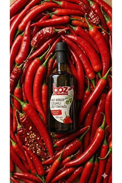 BOZ ZEYTİN ZEYTİNYAĞI ACI BİBER ÇEŞNİLİ ZEYTİNYAĞI 500 ML
