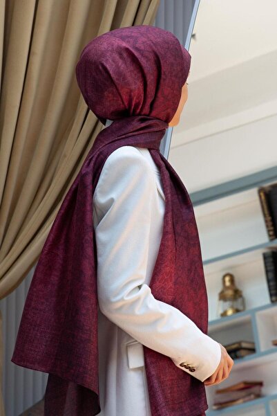 Vissona % 100 İpek Damask Desenli Bordo Renkli 90x210 Şal