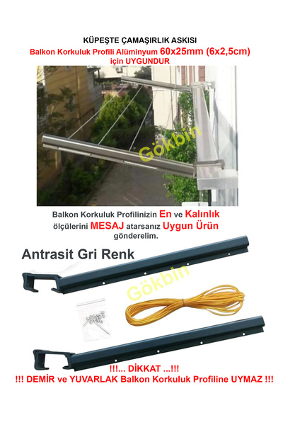 Gökbin Balkon Çamaşır Kurutma Askısı Alüminyum Küpeşte Çamaşır Askılığı Kurut...