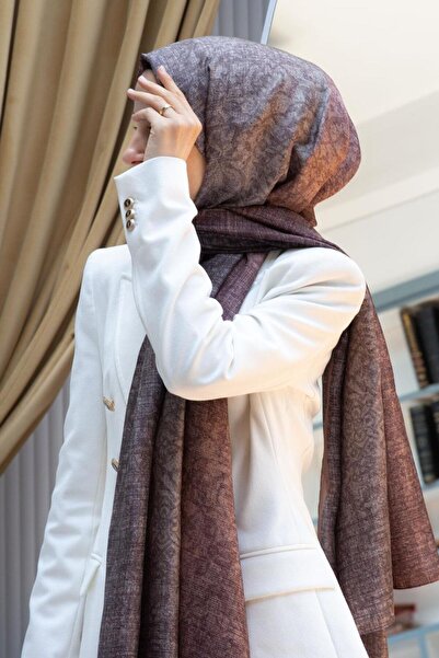 Vissona % 100 İpek Damask Desenli Bakır Renkli 90x210 Şal