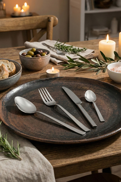 Gökdil طقم أدوات مائدة فضية آسيوية مكون من 24 قطعة لـ 6 أشخاص