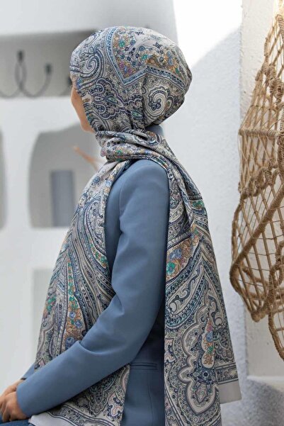 Vissona %100 İpek Etro Desenli Gri Renkli 92x210 Şal