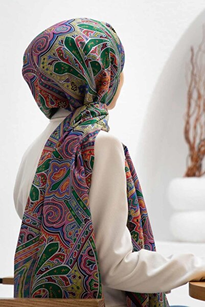 Vissona 100% mătase Etro cu model negru - culoare verde fistic 92x210 șal