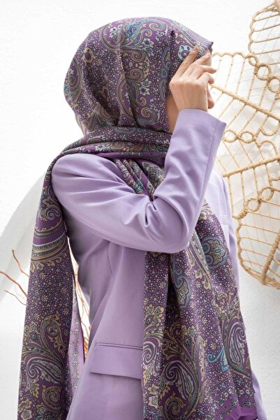 Vissona 100% Silk Etro Pattern Plum - Μπεζ χρώμα 92x210 σάλι