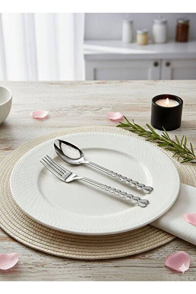 ARVEY 12 Parça 6 Kişilik Kalpli Yemek Kaşık -Yemek Çatalı