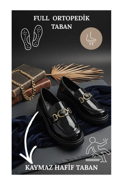 Slipcat Women's Thick Sole Orthopedic Comfort Sole Leather-Look Loafer – Black