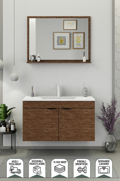 BIANI Fix Arya 100 cm Banyo Dolabı Renk Aybe Kahve