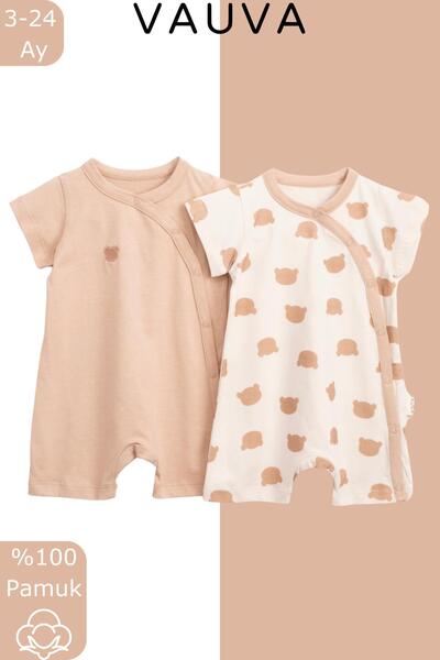 Vauva بذلة صيفية للأطفال الرضع مطبوعة ومطرزة بمشبك تثبيت مكونة من قطعتين