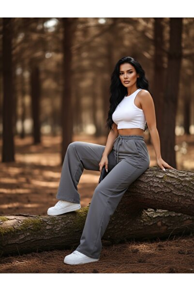 Miyalon Unısex İki İplik Beli Lastikli Oversize Bol Paça Eşofman Altı