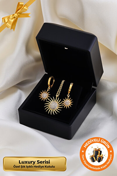 Lucente Jewellery Hediye Kutulu Güneş Kolye & Küpe Seti 925 Ayar Gümüş Kaplam...