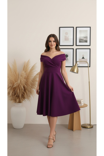 Rokka Moda Kayık Yaka Midi Elbise