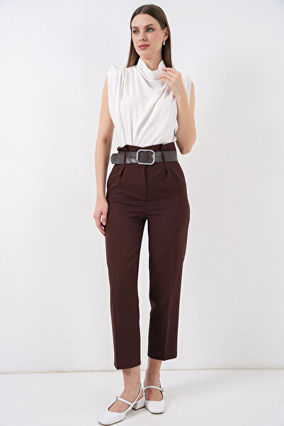 Bigdart 6556 Pantaloni din stofă cu curea - maro