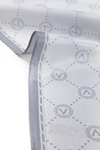 Vissona Şal 100% mătase cu model cu logo V, culoare gri, 90x210
