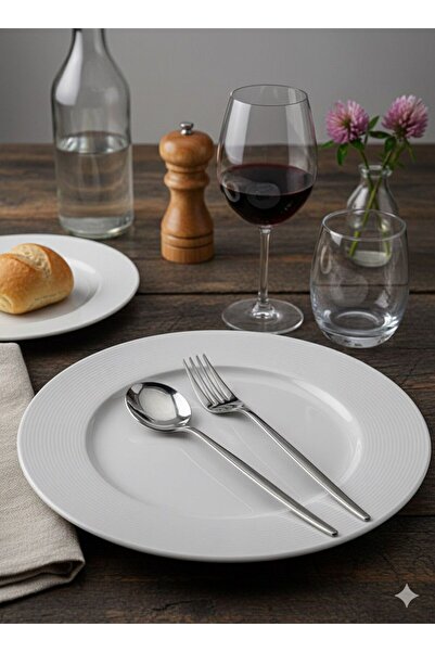 aktaş home Round Yeni Nesil 24 Parça 12 Kişilik Yemek Kaşığı ve Yemek Çatalı Paslanmaz Çelik