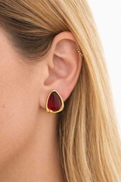 MITH SB TAKI Stainless Steel Red Resin Drop Earrings Gold
