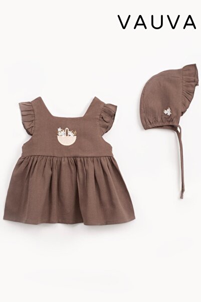 Vauva Yazlık Elbise Kız Çocuk Elbise %100 Pamuk Yazlık Keten Elbise