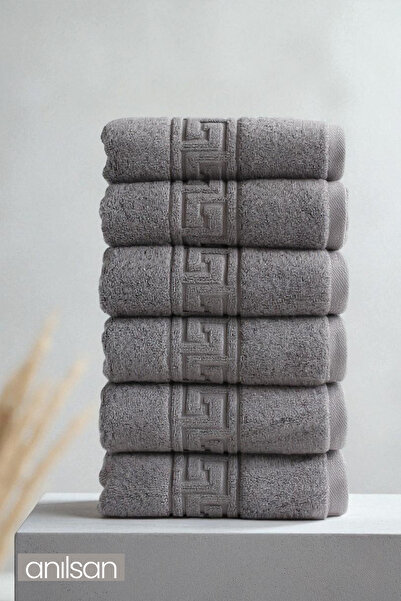 Anılsan 6dílná sada řeckých ručníků v antracitové barvě - 50x90 cm, 225 g, 100% bavlna, ručníky do lázní a hotelů, pro každodenní použití