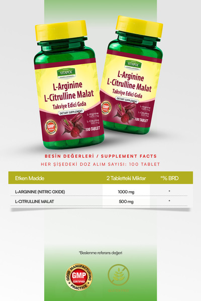 Vitapol Arginine Citrulline Malat Kompleks 100 Tablet Arjinin Sitrülin