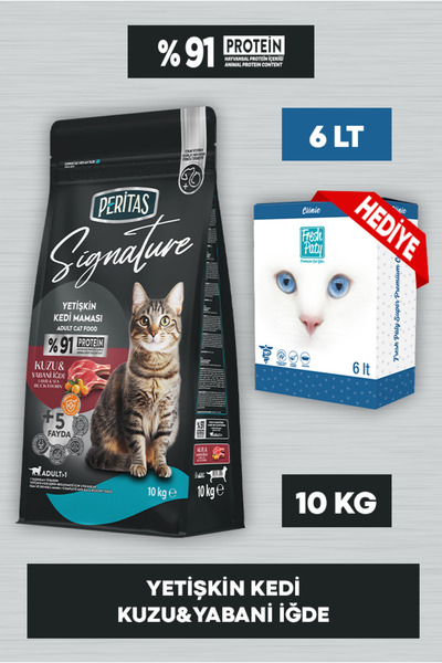 PERİTAS Signature Kuzulu Yetişkin Kedi 10 Kg Fresh Paty Clinic 6 LT Kum Hediyeli